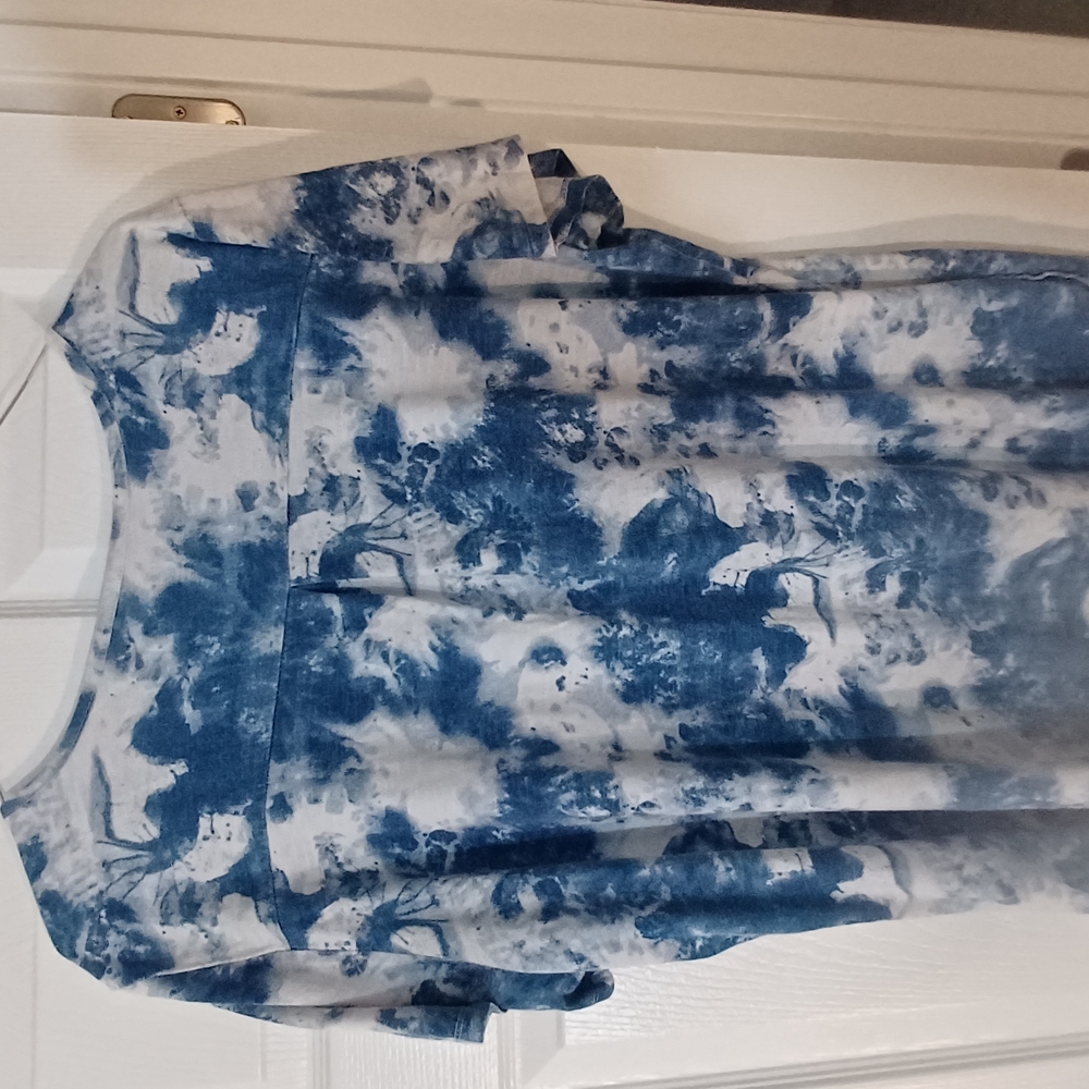 Blue and White Tie-Dye Midi Dress